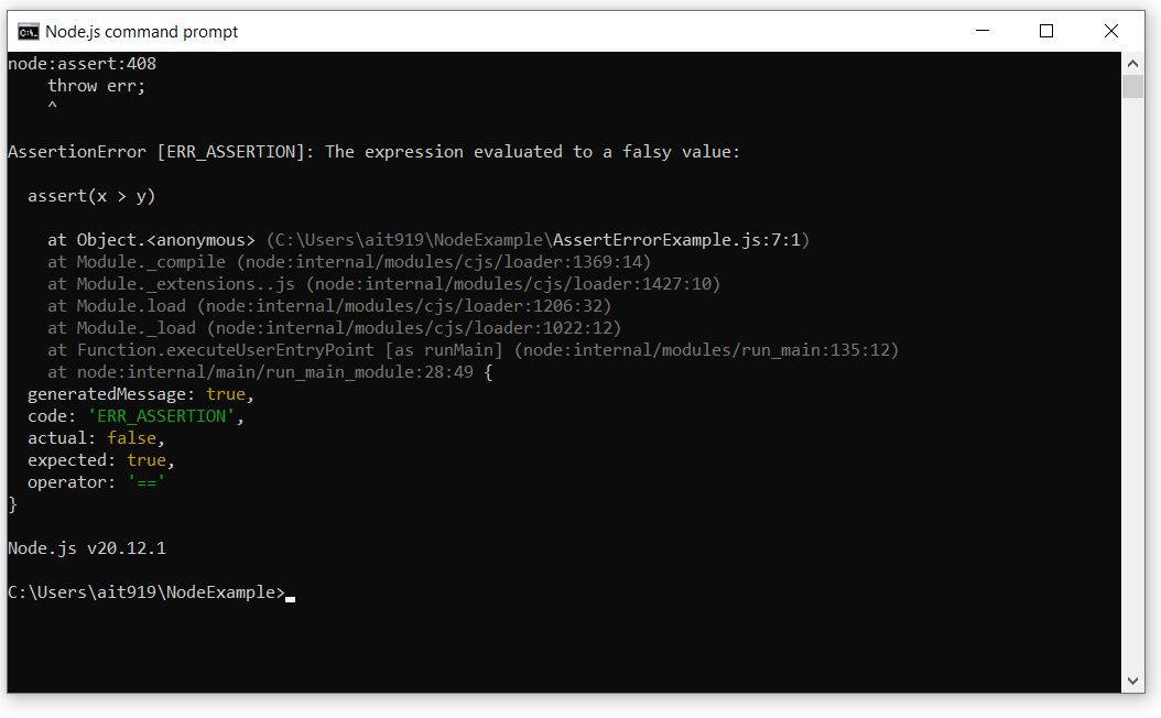 Node.js Assert Error